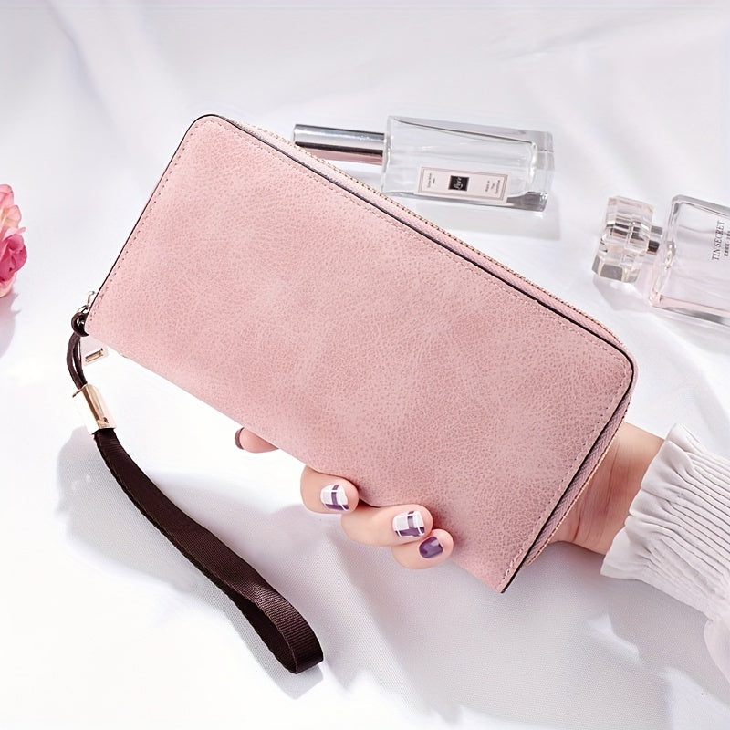 Women's Vintage Long Clutch Purse Faux Leather Coin Purse Zipper Bag
