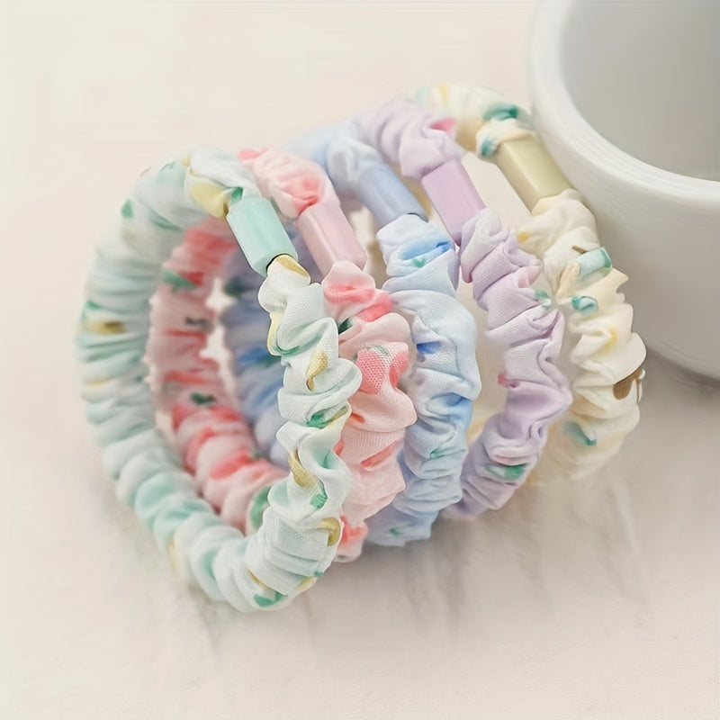 5pcs Fruit Print Scrunchies Hair Rope Ponytail Holder Hair Tie Hair Accessories
