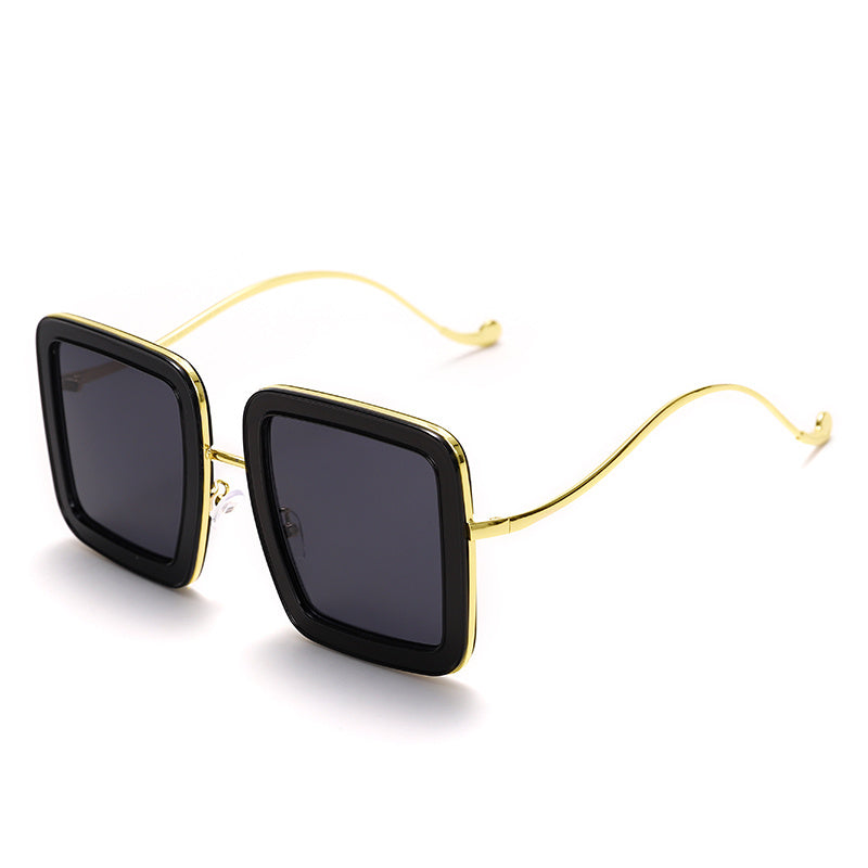 Square Unisex Sunglasses Large Frame with Irregular Temples