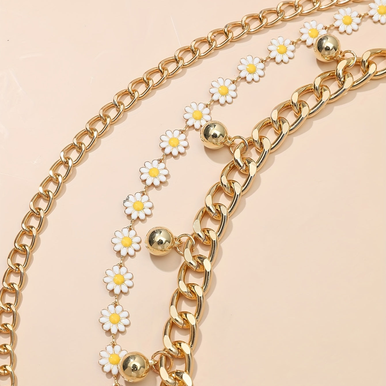 Daisy Layered Waist Chain Vintage Pendant Golden Tassel Metal Chain Belt
