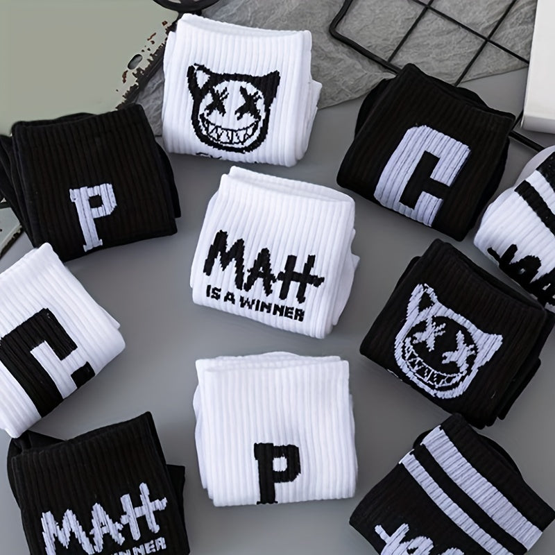 10 Pairs Letter Print Socks Comfy & Breathable Mid Tube Women's Stockings