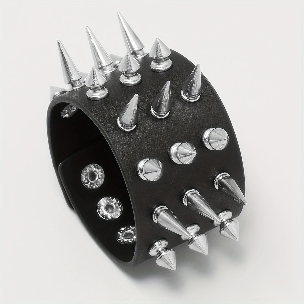 Men's Rivets Spikes Decor Bracelet Gothic Punk PU Leather Bracelet