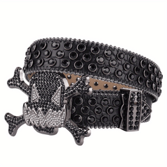 Big Rhinestone Skull Buckle Belt Punk Stone Crystal Studded Waist Strap For Men