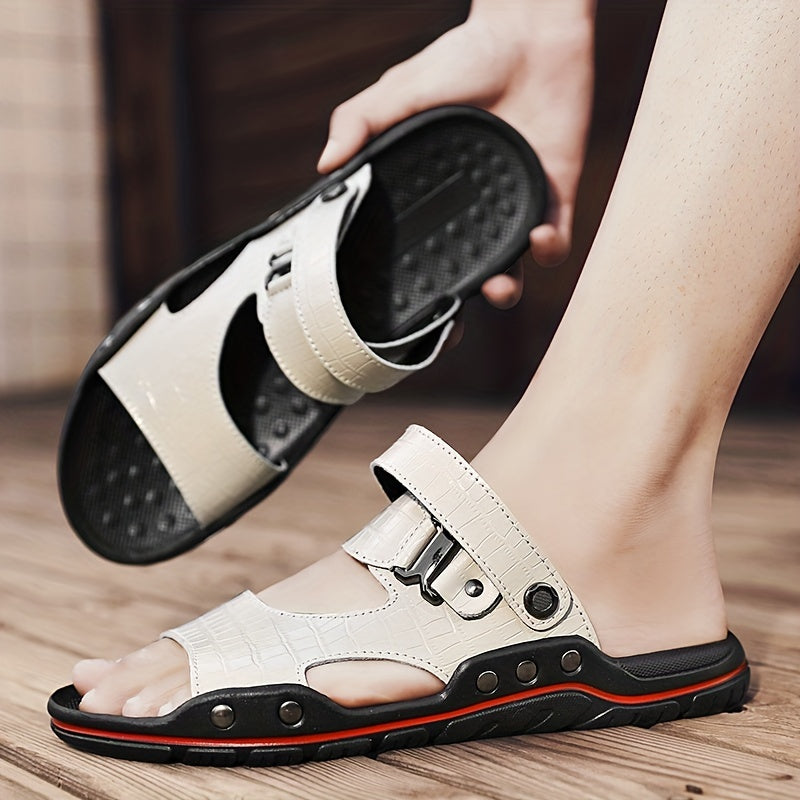 Men's Open Toe Slip On Sandals Casual Outdoor Anti-Skid Flat Beach Sandals