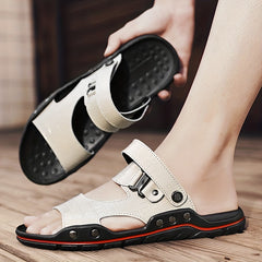 Men's Open Toe Slip On Sandals Casual Outdoor Anti-Skid Flat Beach Sandals