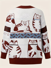  Cat Pattern Long Sleeve Cardigan