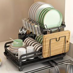2 Tier Dish Drying Rack with Drainboard Set Large Metal Dish Racks Kitchen Acc