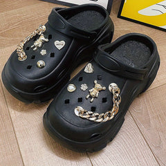 Women's Bear Charm Platform Clogs Slide Sandals