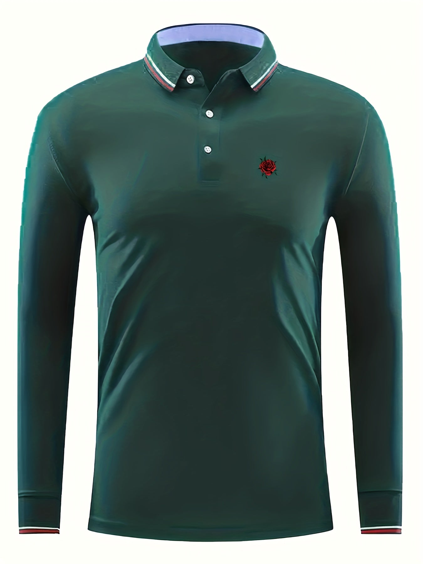 Men's Vintage Rose Print Polo Shirt Casual Stretch Lapel Button Up Polo Shirt