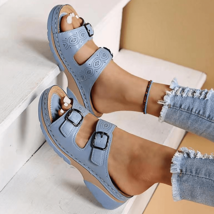 Women's Buckle Wedge Heel Slippers
