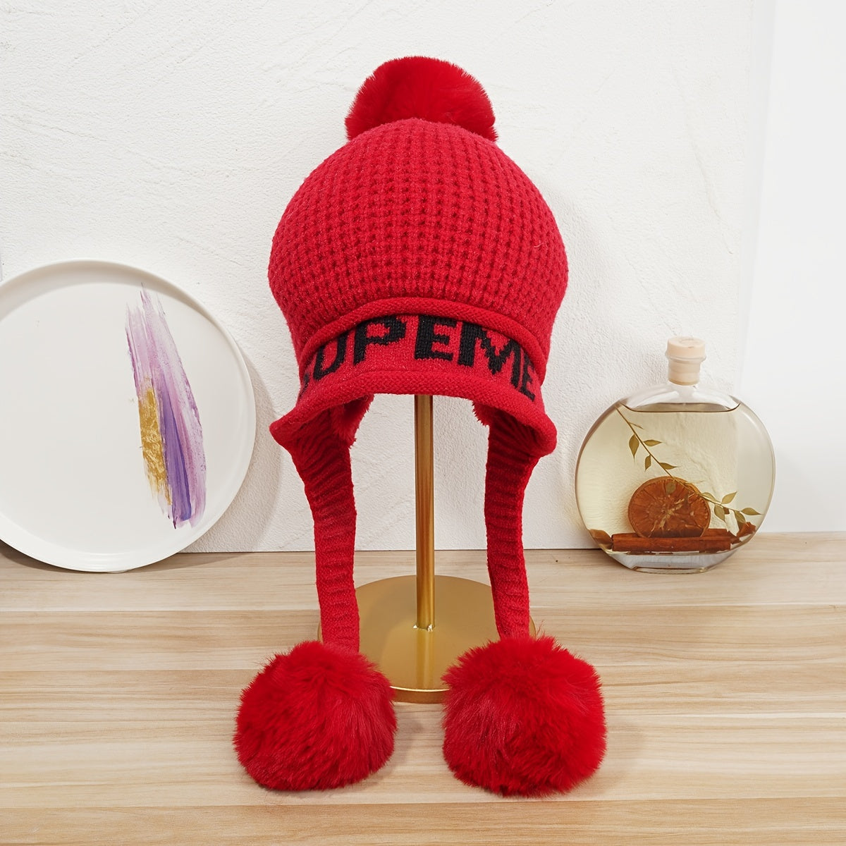 Women's Winter Pom Pom Knit Hat with Scarf