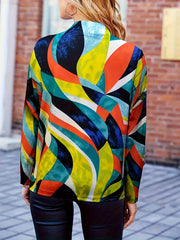  Abstract Stripe Print Long Sleeve Blazer
