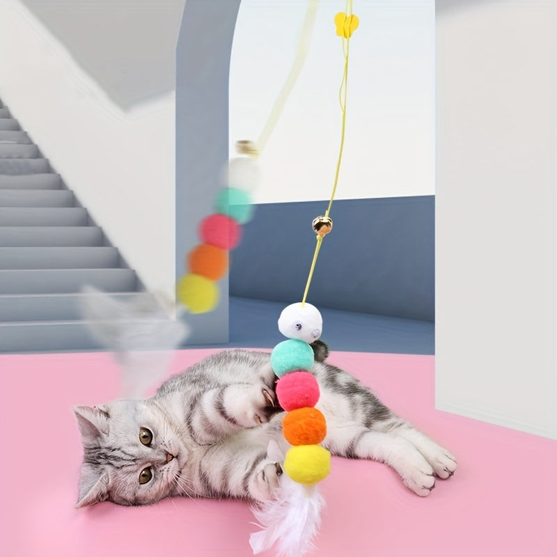Interactive Hanging Door Cat Teaser Toy with Feather Graphic