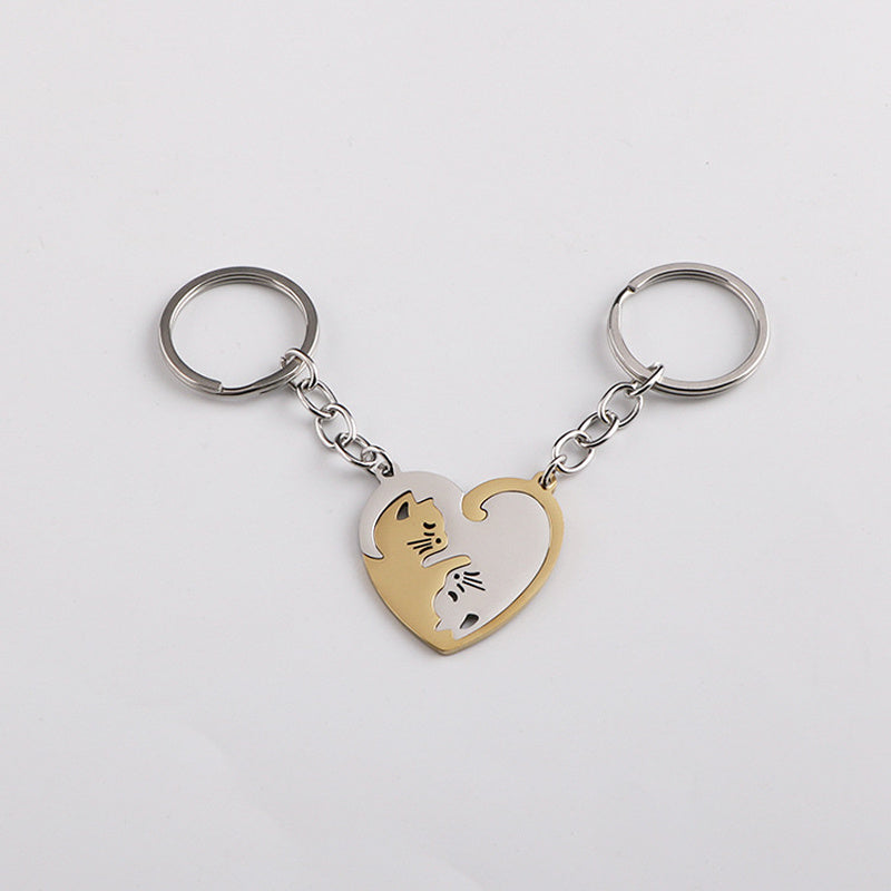 Cat Matching Keychain For Couples Friends Heart Keychains For Women Men