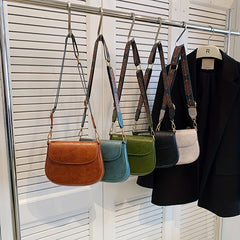 Vintage Solid Saddle Bag Minimalist Shoulder Bag Retro Pattern Strap