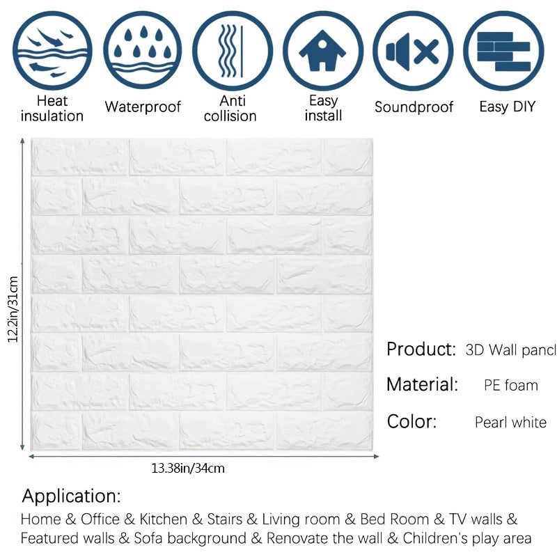 10pcs 3D Wall Stickers Self Adhesive Waterproof for Living Room Bathroom Kitchen
