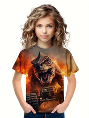 3D Dinosaur Graphic Short Sleeve T-shirt for Boys Girls