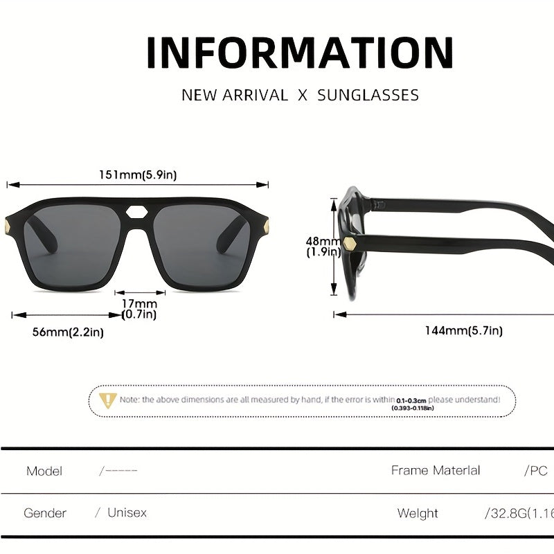 Men's Retro Square Frame Double Beam Sunglasses with Glasses Case
