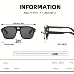 Men's Retro Square Frame Double Beam Sunglasses with Glasses Case