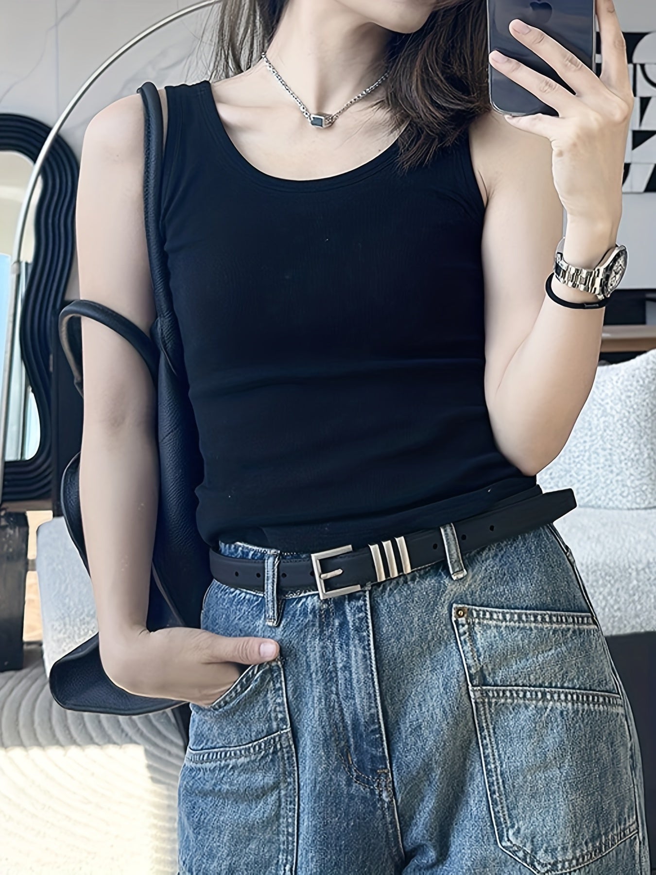 Women's Solid Crew Neck Tank Top for Summer