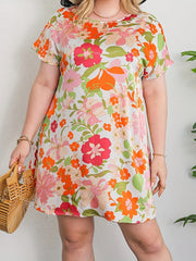 Floral Print Short Sleeve Mini Tee Dress