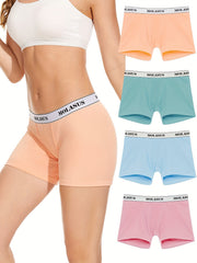 4 Pk Plus Size Panties Set Women's Plus Letter Print Double Layered Boyshorts