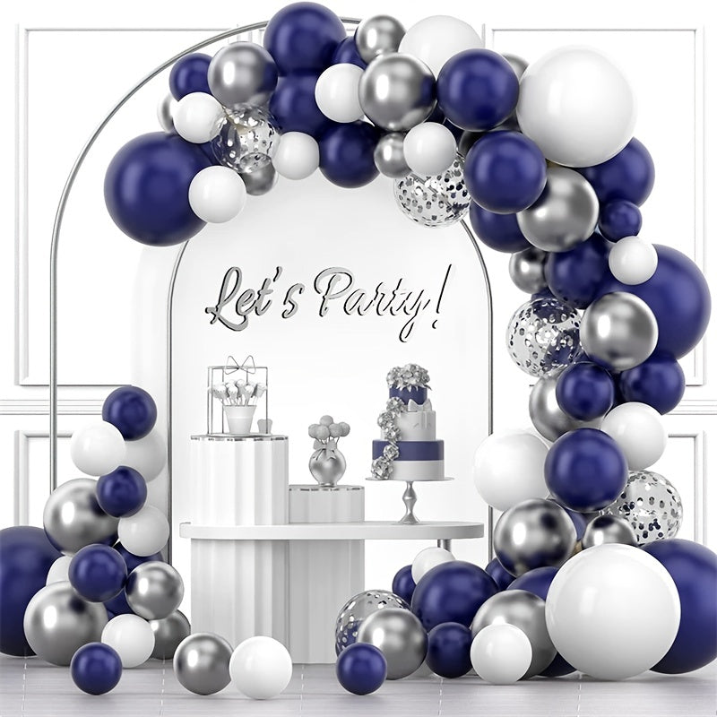 Silvery Balloon Wreath Set Navy And Silvery Confetti Balloon Arch