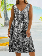  Women's Random Print V Neck Tank Dress
