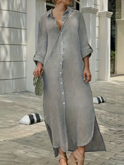  Solid Long Sleeve Maxi Shirt Dress