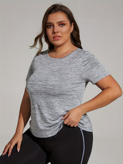  Heathered Round Neck Cut Out Twist Back High Stretch Fitness Top