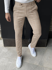 Slim Fit Plaid Slacks Men's Casual Vintage Style Slightly Stretch Dress Pants