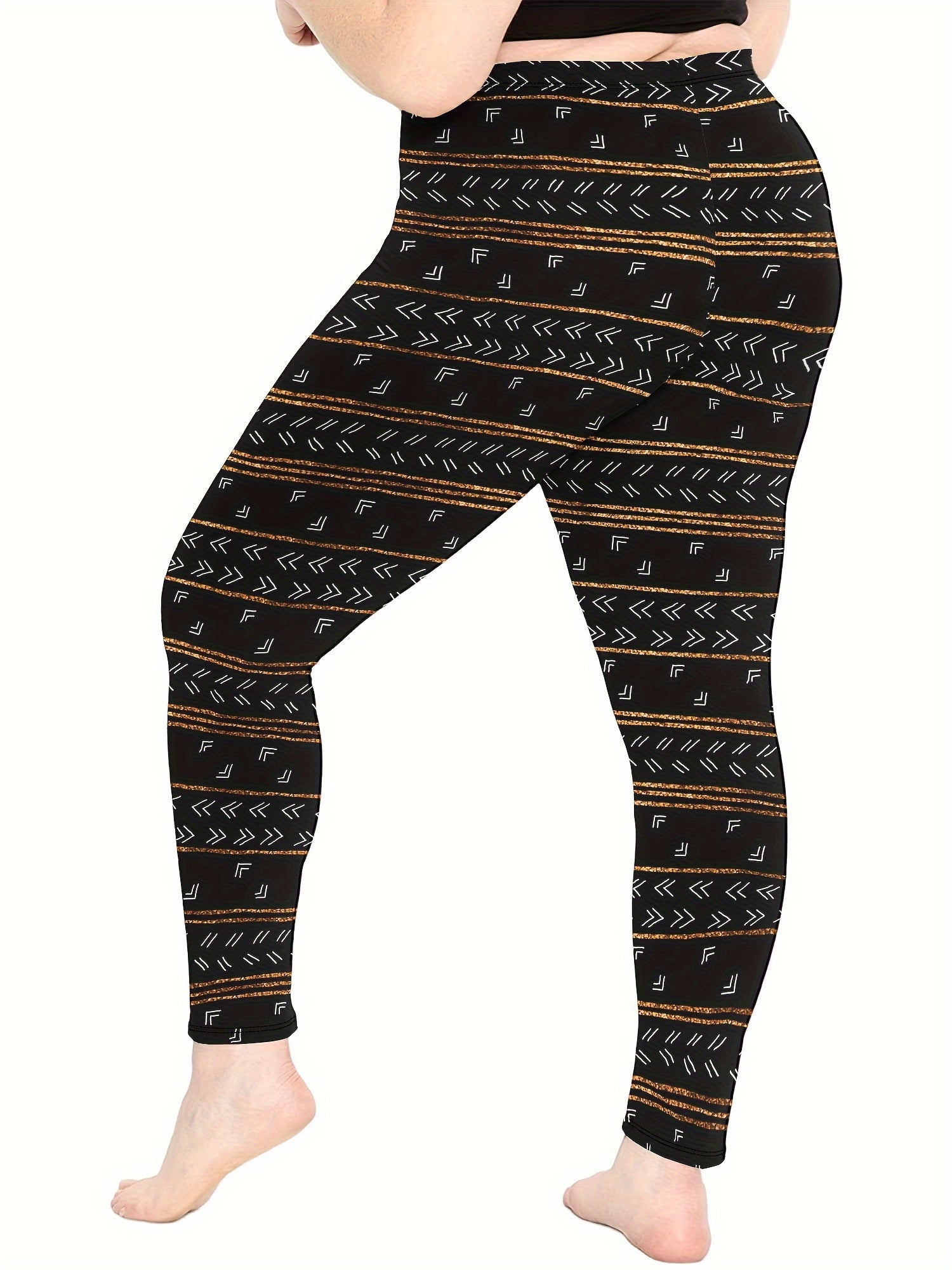  Sporty Leggings Women's Plus Stripe & Geometric Print Leggings