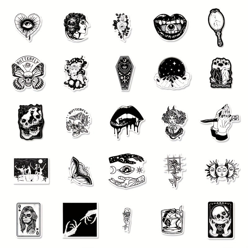 50pcs Gothic Stickers Pack Goth Waterproof Decals for Water Bottle Laptop