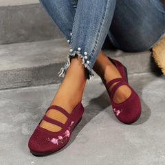 Women's Floral Embroidered Slip-On Flat Shoes Soft Sole Casual Walking Flats