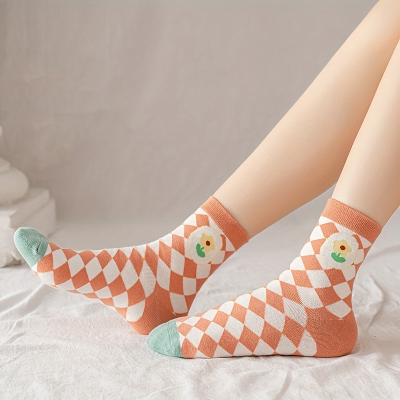 6 Pairs Floral Print Socks Women's Mid Tube Stockings