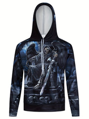 Men's Skull Graphic Hoodie Active Breathable 3D Print Hooded Shirt