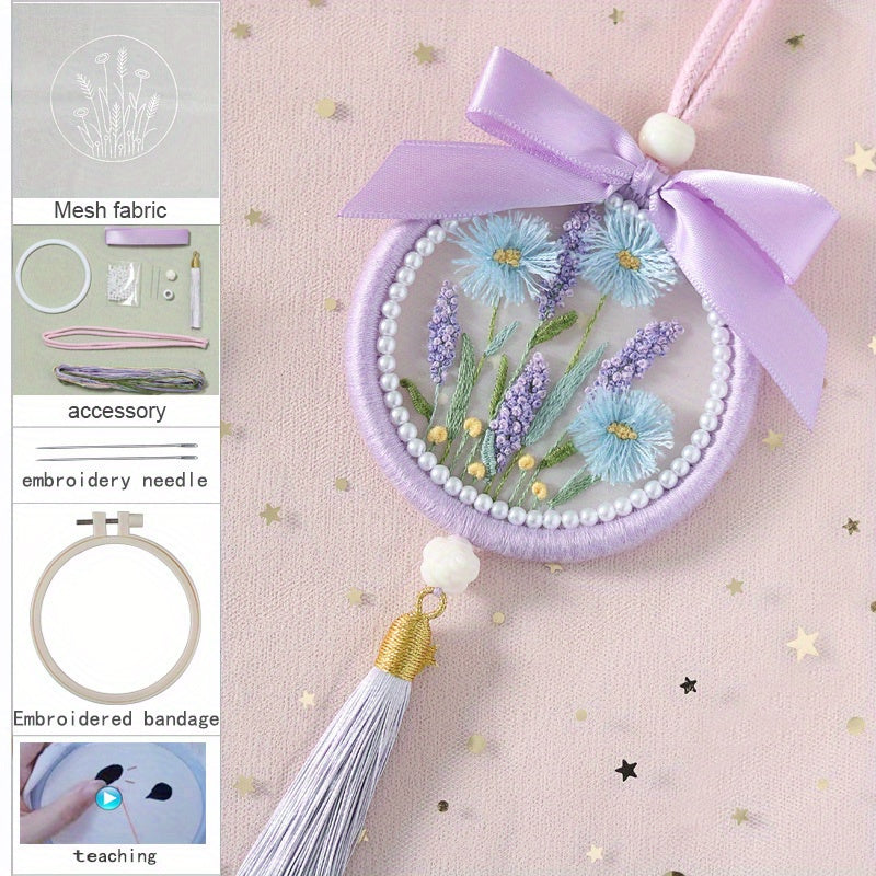 Flower Embroidery DIY Pendant Material Package