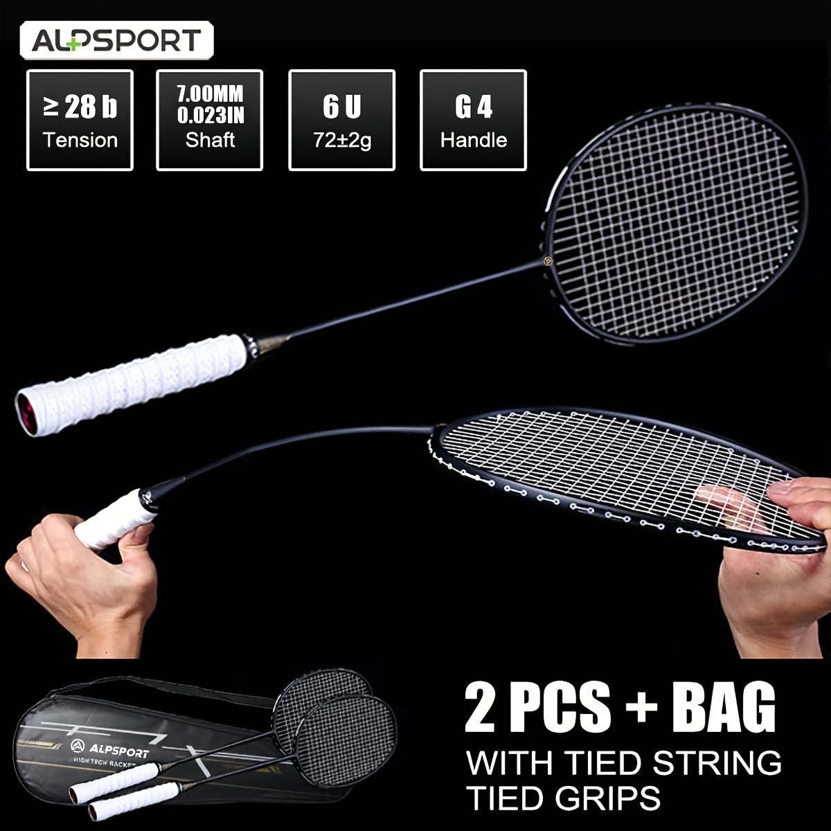 2pcs Alp XHP 100 Carbon Fiber Badminton Racket 6U 72g 30lbs Tension