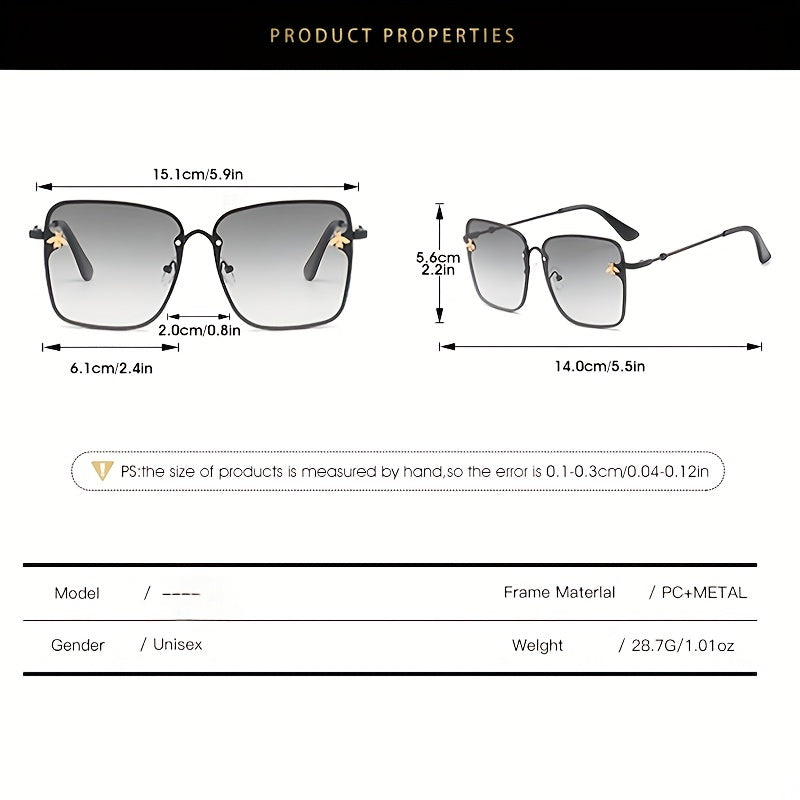 Honeybee Square Sunglasses Gradient UV400 Metal Glasses