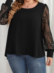  Lace Contrast Long Sleeve Tunic Top