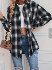  Plaid Print Button Up Long Sleeve Blouse