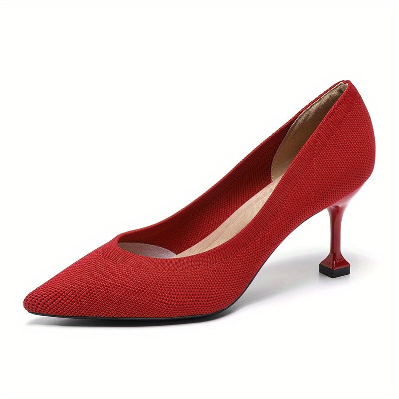 Women's Knitted Pointed Toe High Heels Slip On Stiletto Heels Dress Pumps