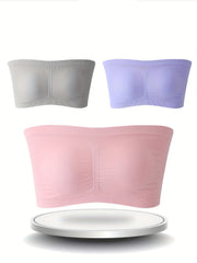 3pcs Strapless Bandeau Bras Seamless Wireless Bra Women's Lingerie