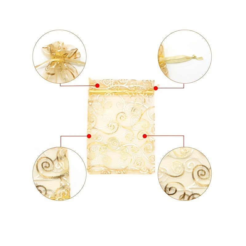 100pcs Golden Organza Gift Bags Drawstring for Wedding Party