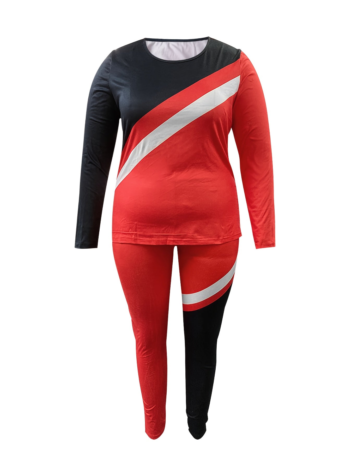  Colorblock Stripe Print Top & Leggings Set