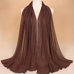 Rhinestone Chiffon Scarf Classic Hijab Solid Thin Shawl Women Headsca