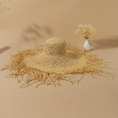 Boho Oversized Straw Sun Hat Raw Brim Beach Hats For Women Summer