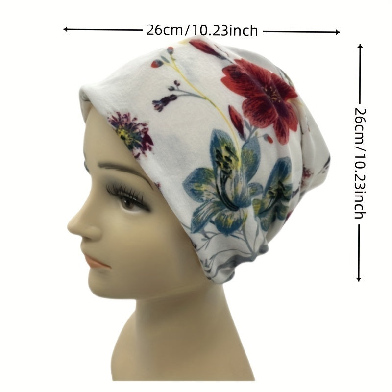 Flower Print Casual Beanie Elastic Skull Hat Women Turban Cap
