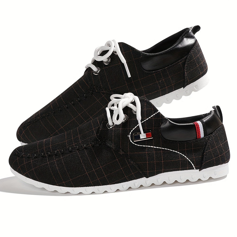 Men's Plaid Loafer Shoes Breathable Lightweight Non slip Canvas Shoes