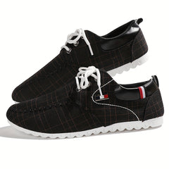 Men's Plaid Loafer Shoes Breathable Lightweight Non slip Canvas Shoes